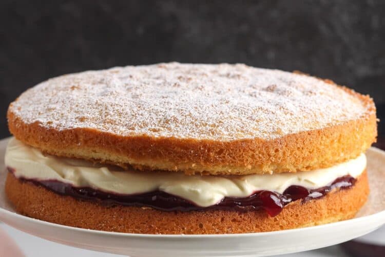 victoria smoke cake layers filled with cream and jam.