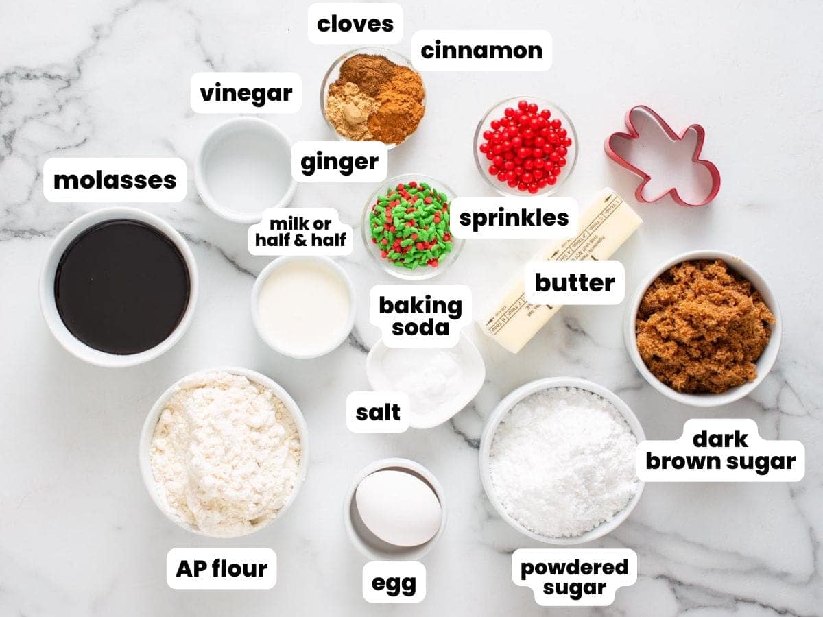 Ingredients to make classic gingerbread men cookies.