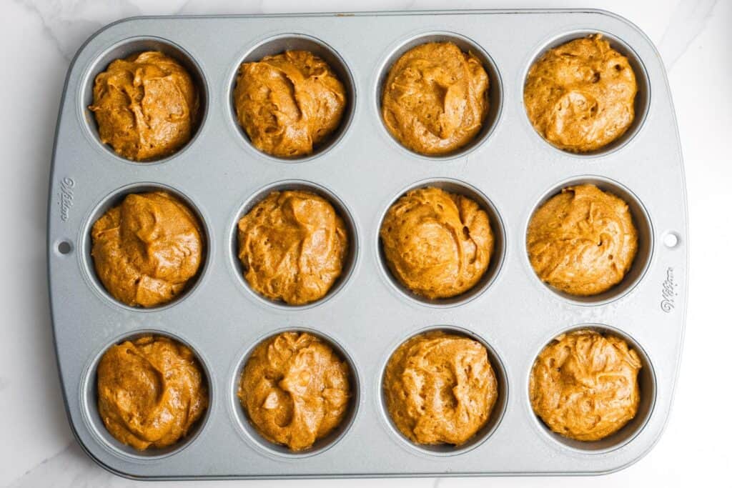 batter for toffee puddings in a mini bundt pan.
