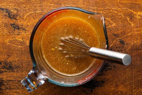sauce for orange glazed chicken, whisked together in a large pyrex measuring cup.