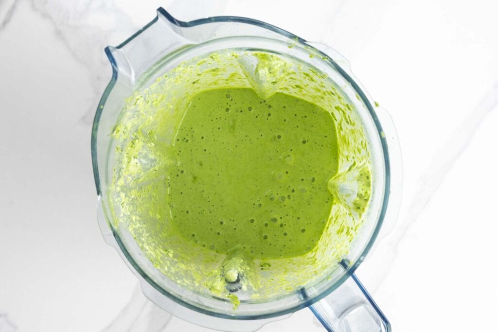 blended Peruvian green sauce (aji verde) smooth and creamy in a blender