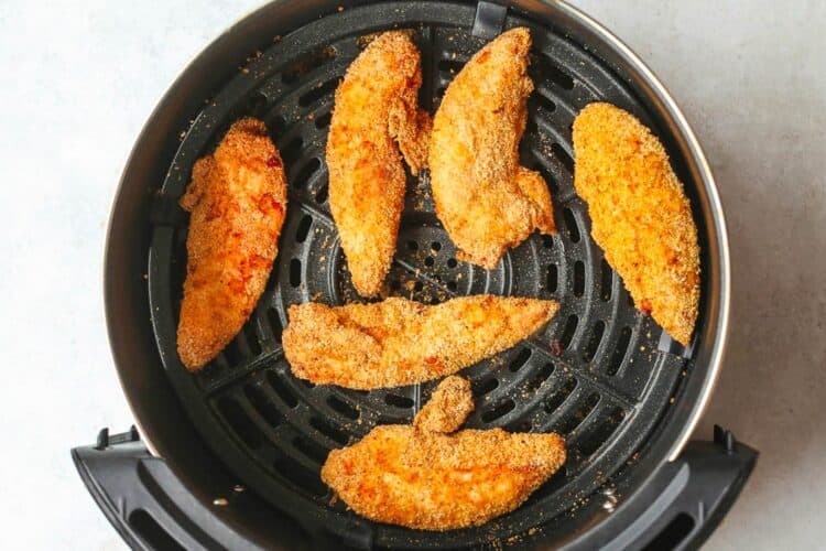 Crispy air fryer chicken tenders cooked until golden.