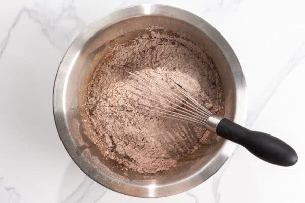 cocoa powder and flour whisked into a batter.