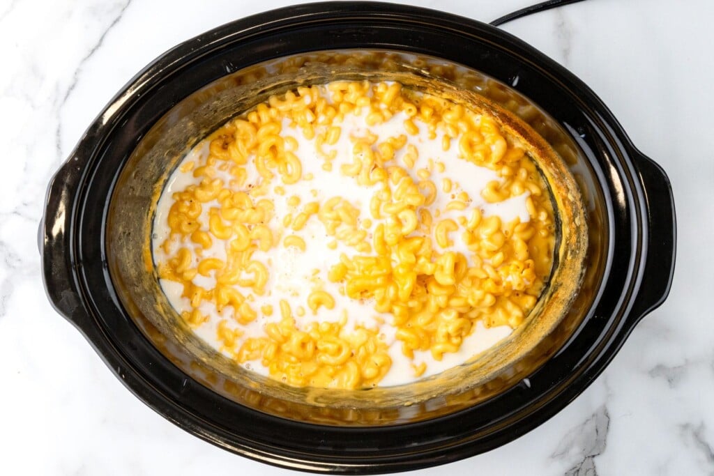 mac and cheese partially cooked in a crockpot