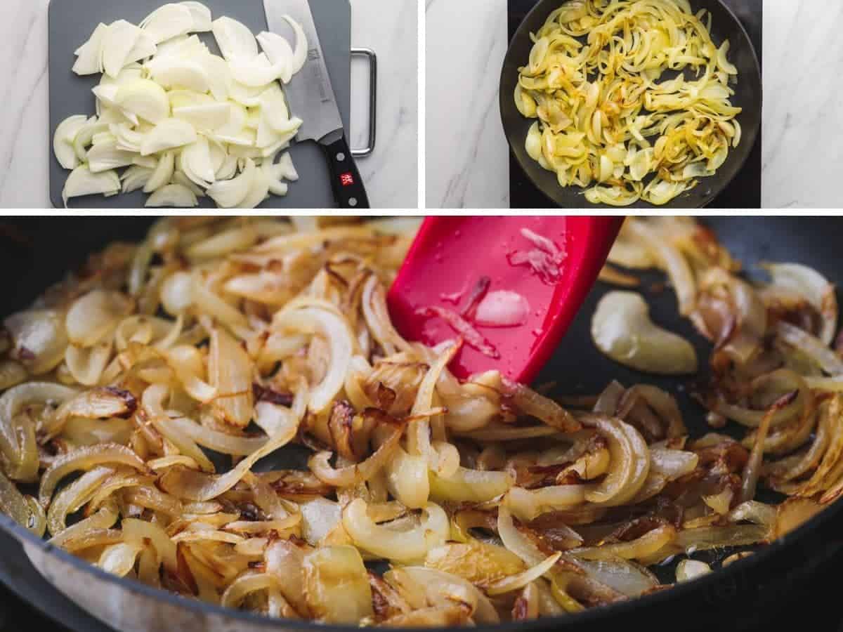 Caramelizing onions in 3 steps from slicing to cooking