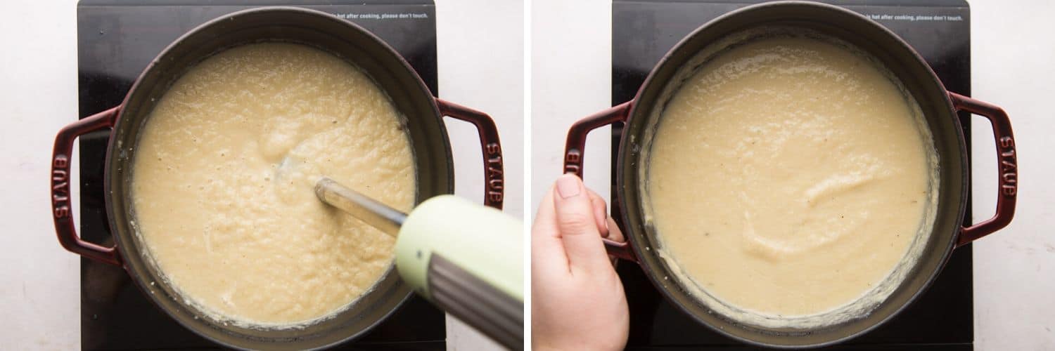 Blending the soup into a creamy consistency