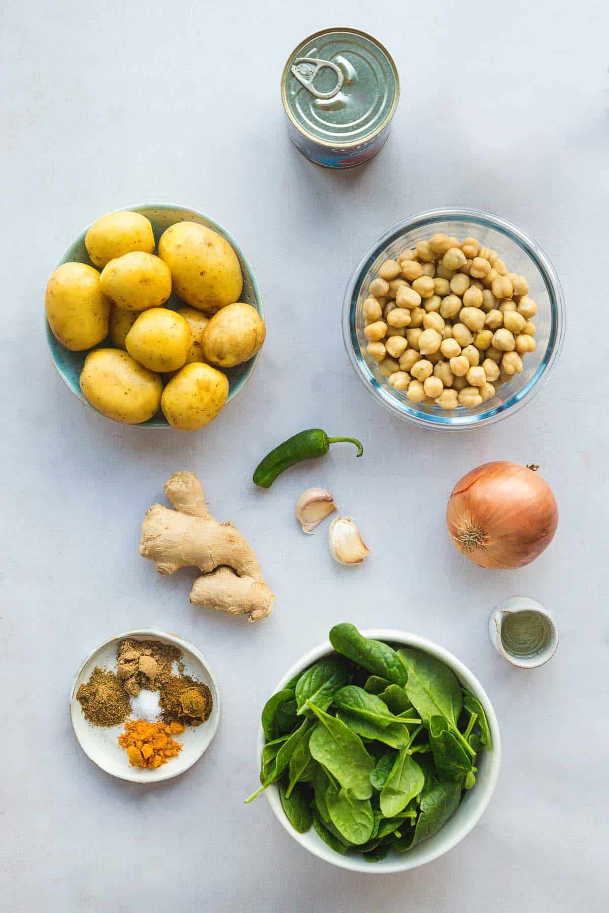Chickpea and potato curry ingredients