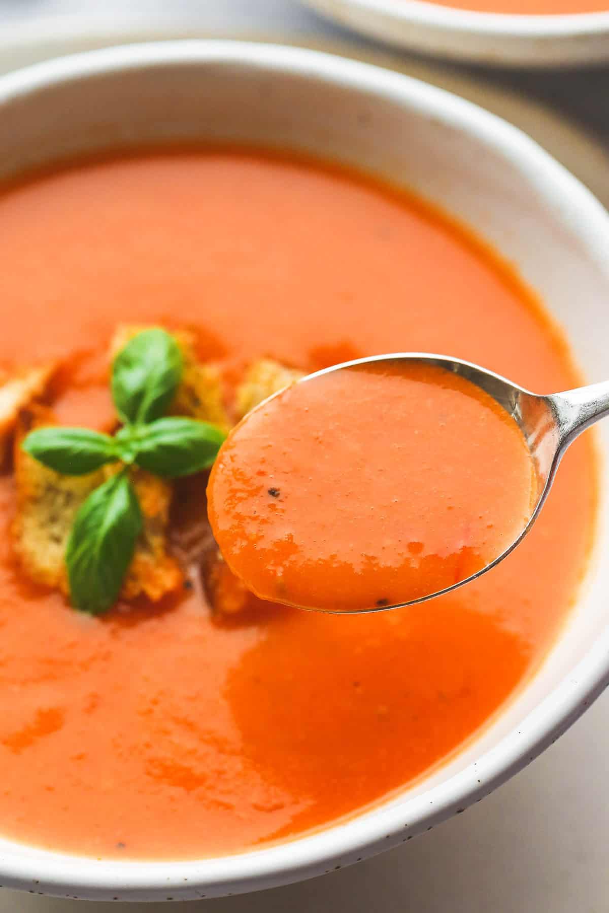 A spoonful of tomato soup