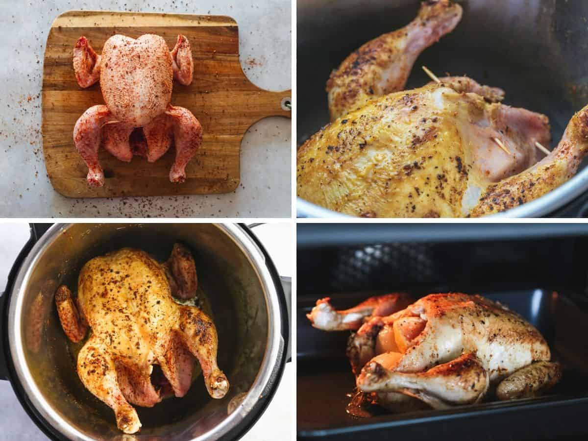 How to cook a whole chicken in the Instant Pot - A collage with 4 images