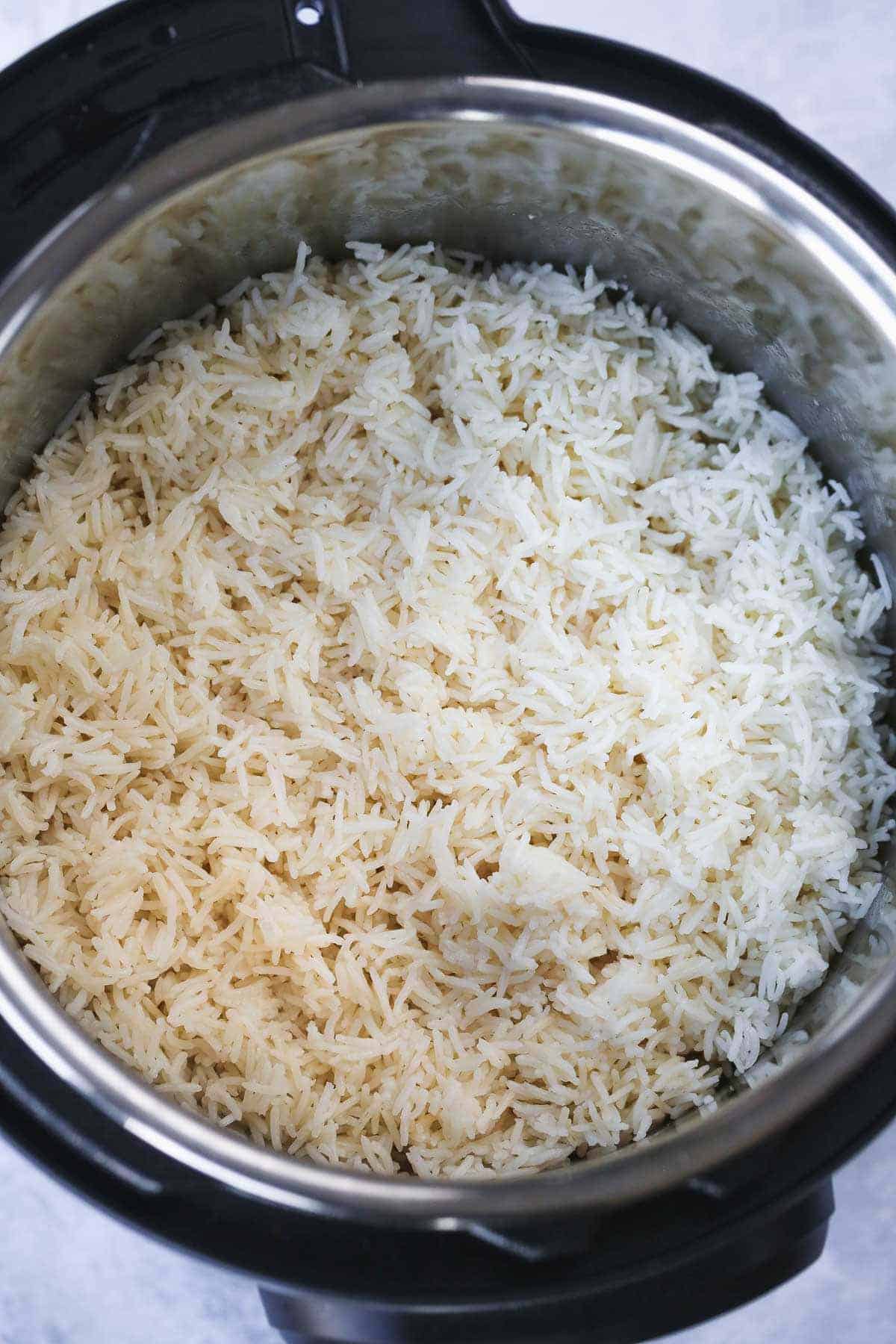 Cooked and fluffed rice in the instant pot