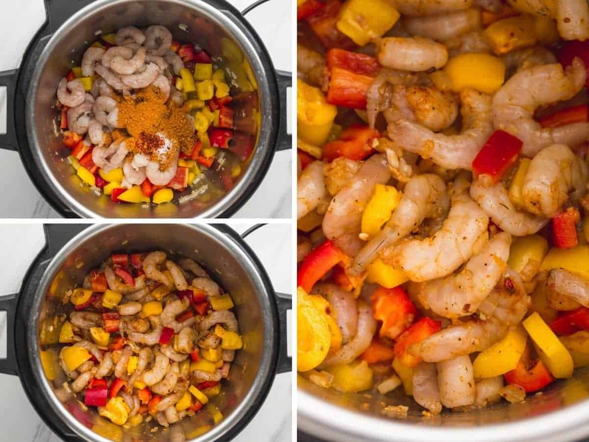 3 steps on how to make Instant Pot Spicy Cajun Pepper Shrimp