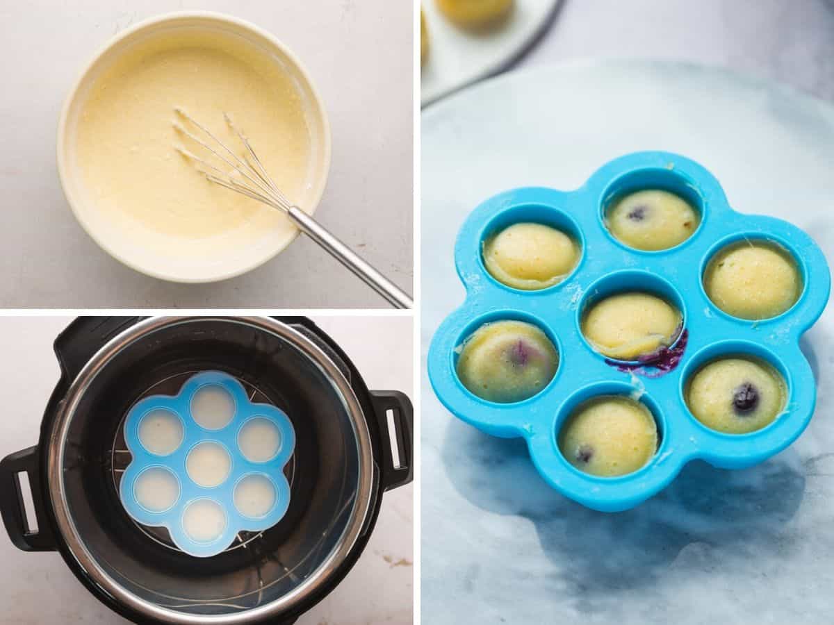 Steps how to make pancake bites in the instant pot using silicone egg moulds