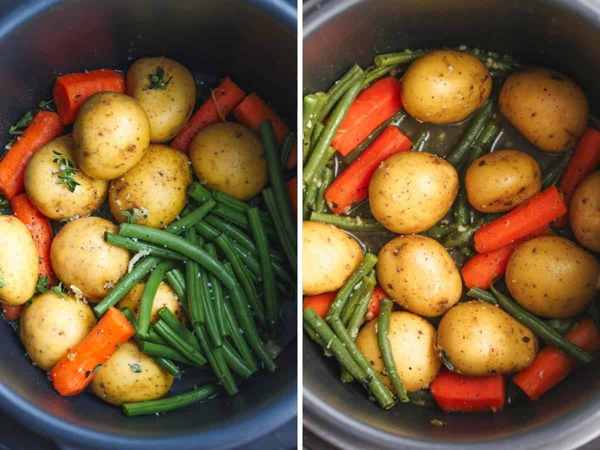 Instant Pot potatoes with carrot and green beans in the Instant Pot