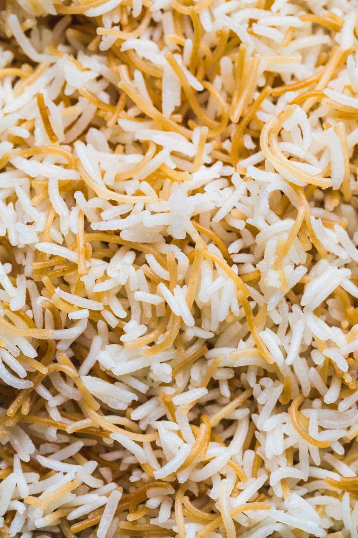 A close up shot of Lebanese Vermicelli rice that is fluffy and perfect