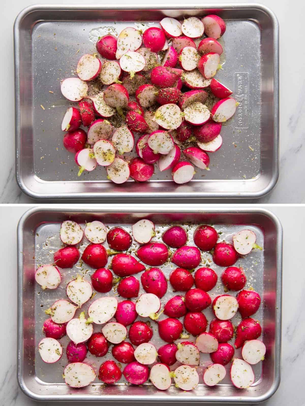 Steps how to season and roast radishes