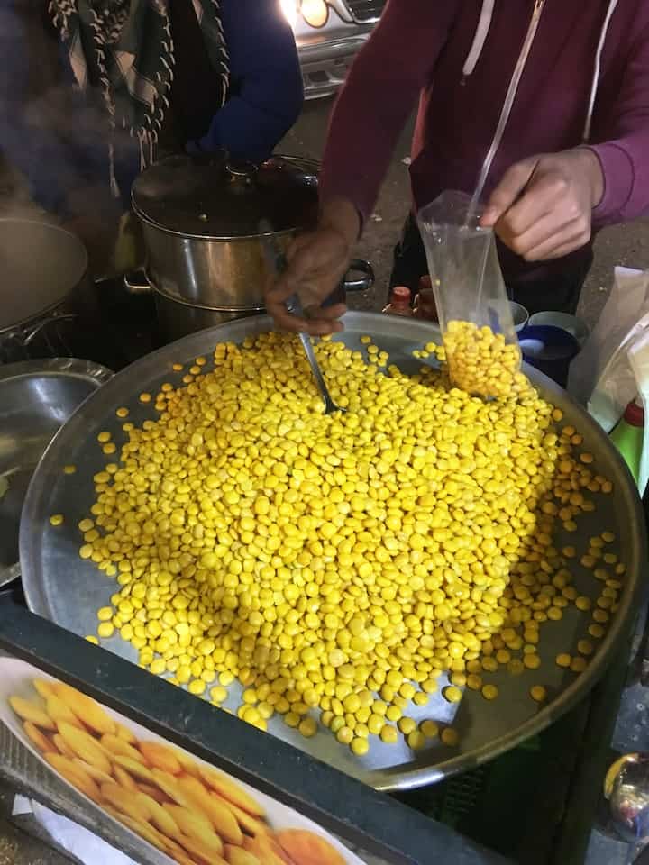 Street vendor in Madaba Jordan selling cooked lupini beans