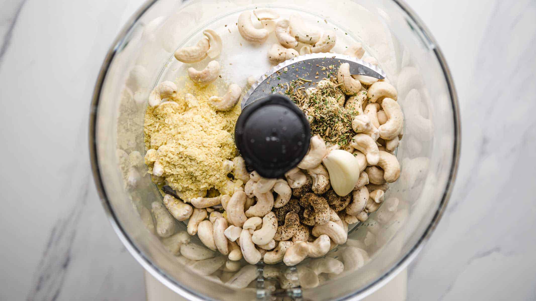 The ingredients in a food processor