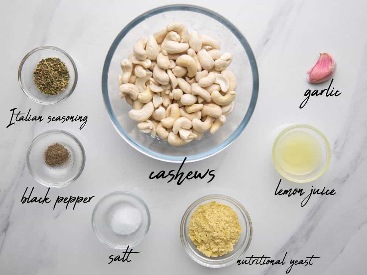 vegan cream cheese ingredients in bowls