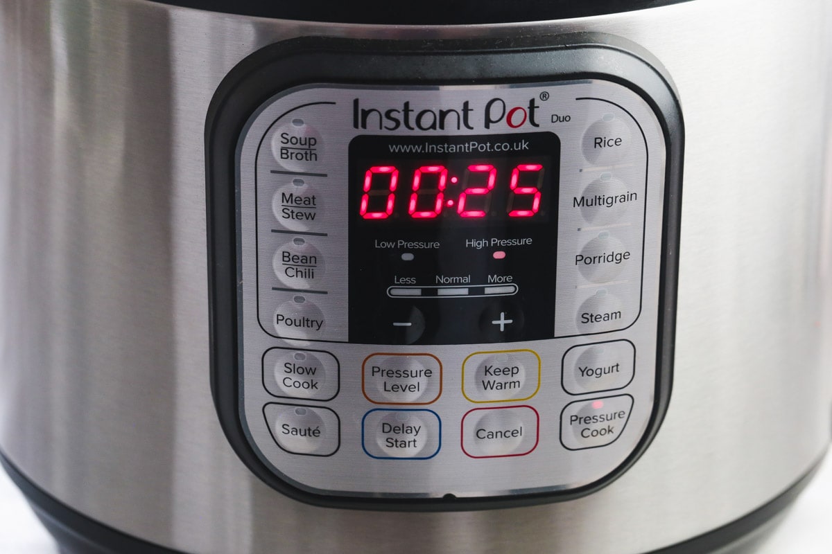 Instant Pot set on pressure cook on high for 25 minutes